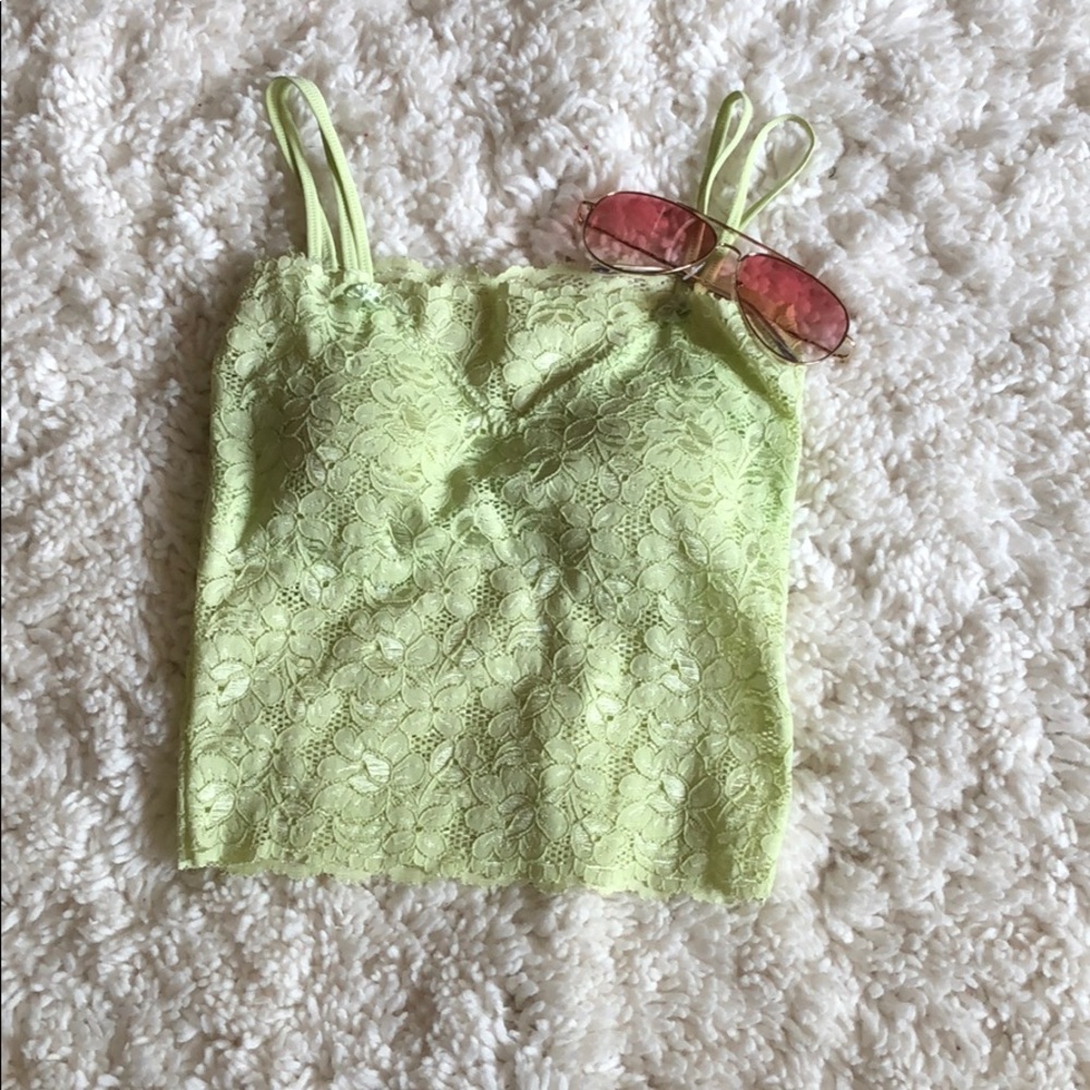 Green Lace Padded Tank Top Crop Top